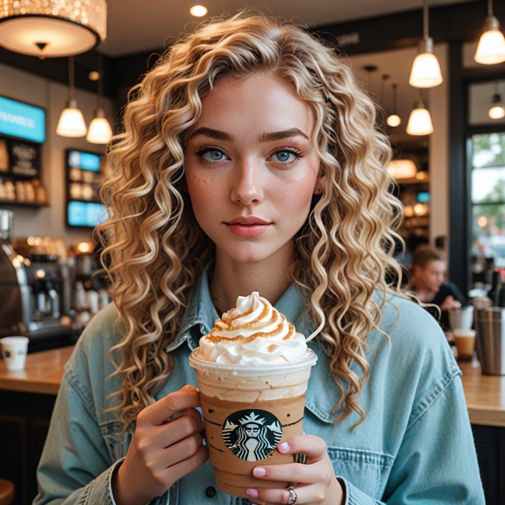 Blonde Teenage Girl Enjoys Coffee in Soft Light