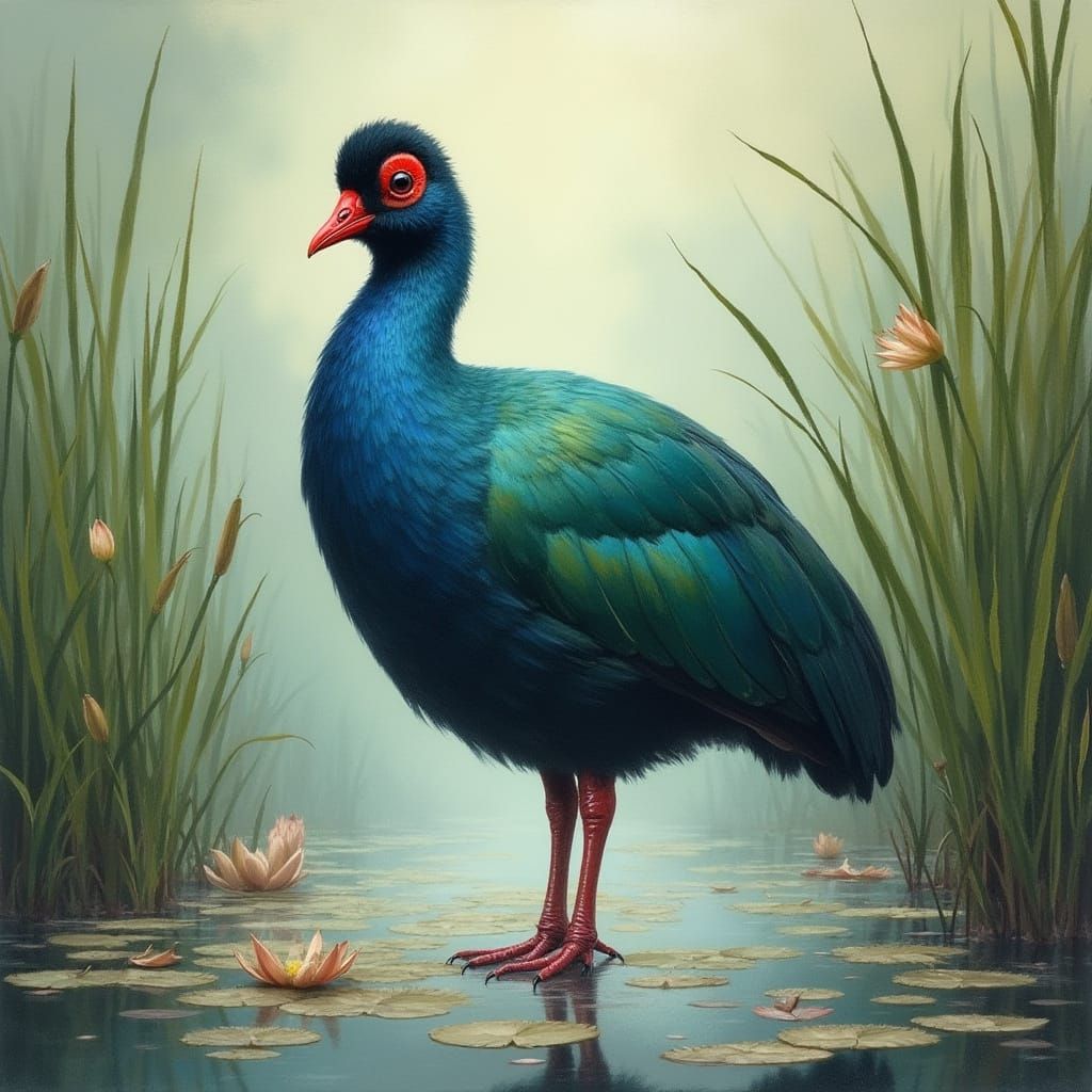 Majestic Pukeko in Lush New Zealand Wetland