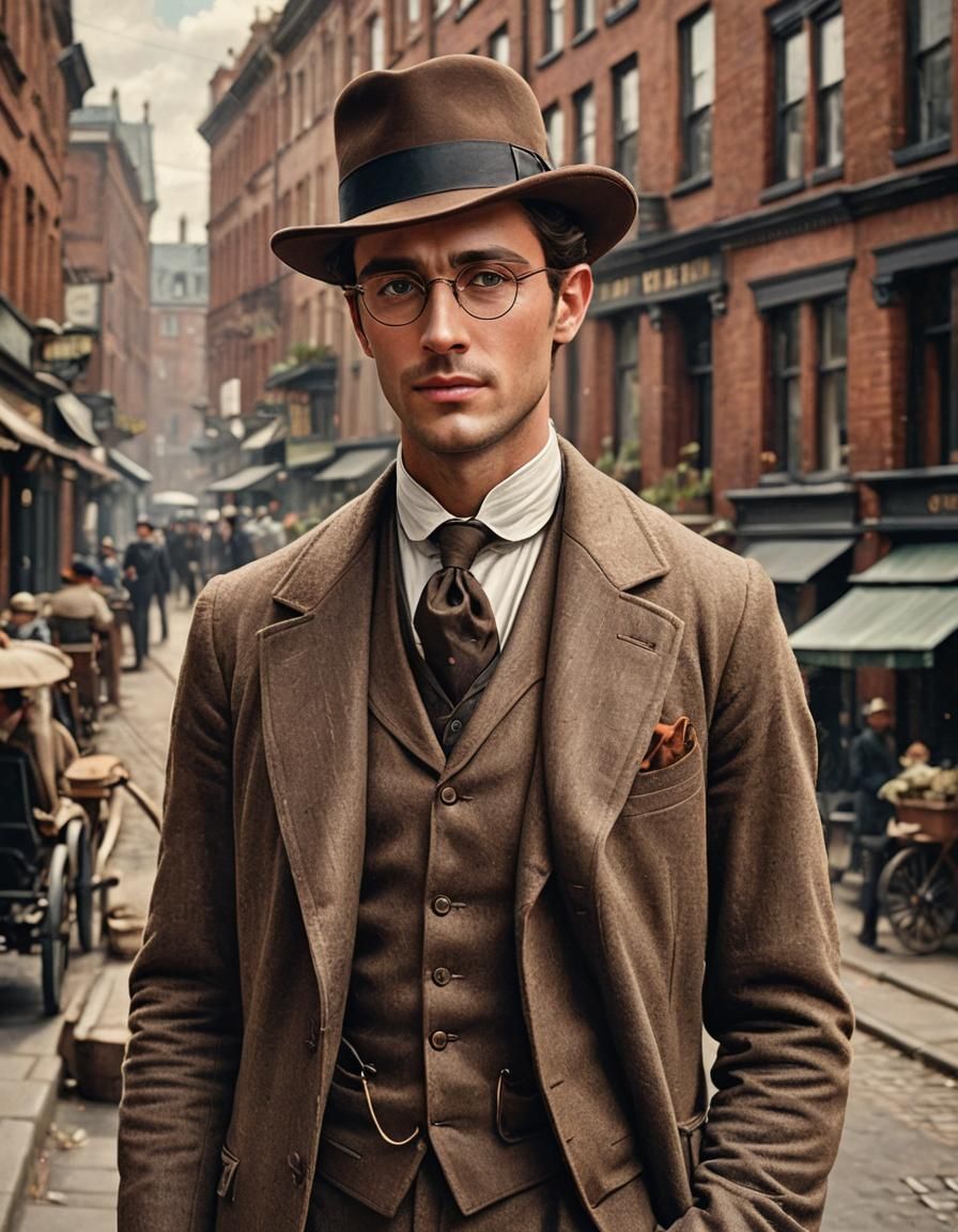 Victorian Gentleman Portrait on a Brown Street