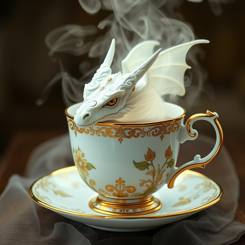 Ethereal Dragon Rises from Steaming Teacup
