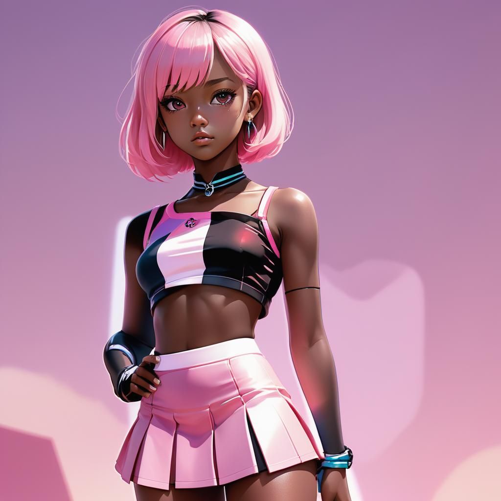 Confident Woman in Pink Skirt: Moe Anime Style