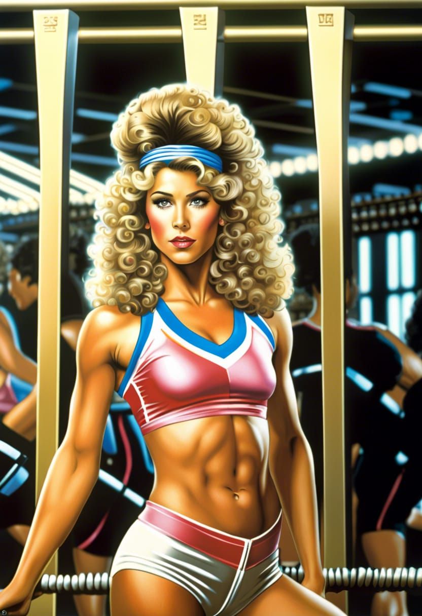 1980s Fitness Woman Portrait in Photorealistic Style