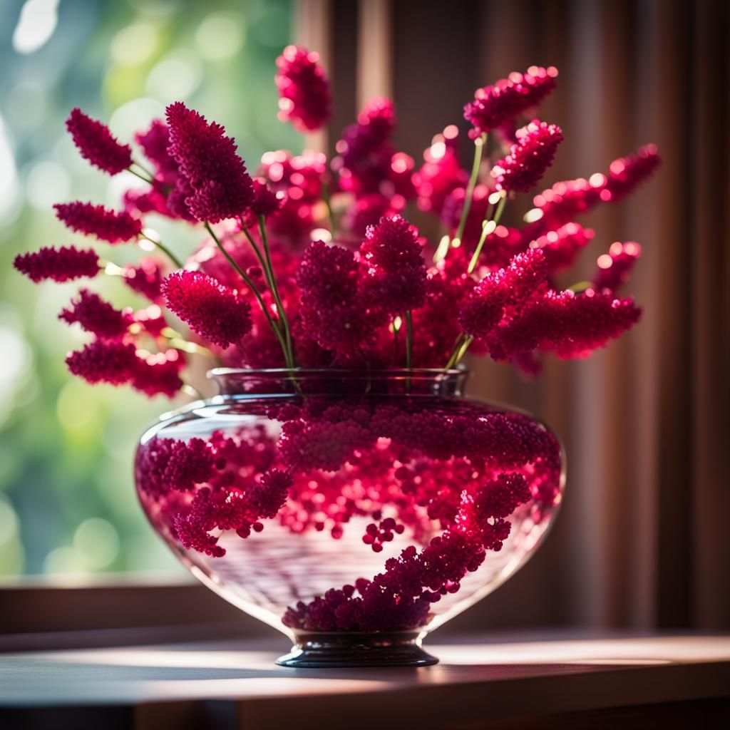 Ruby Vase of Flowers Transforming into Birds