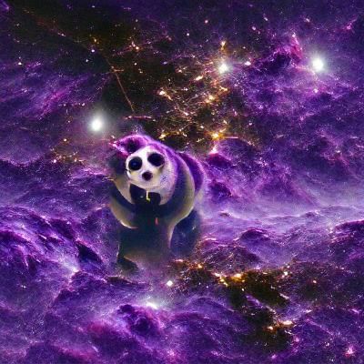 Panda Bear Drifting Through Purple Galaxy