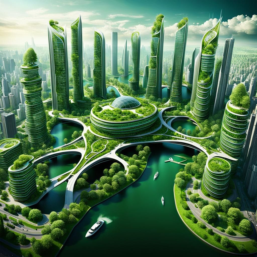 Epic Futuristic Green City: Nature Meets Urban