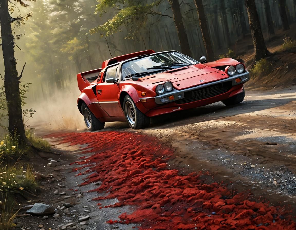 Lancia Stratos Drifting: Surreal Acrylic Masterpiece