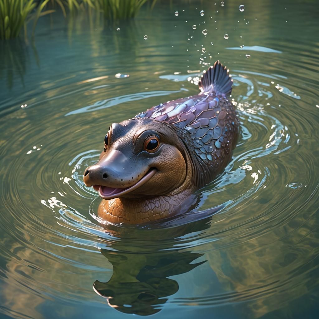 Platypus Swimming: Disney Pixar-Style 3D Art
