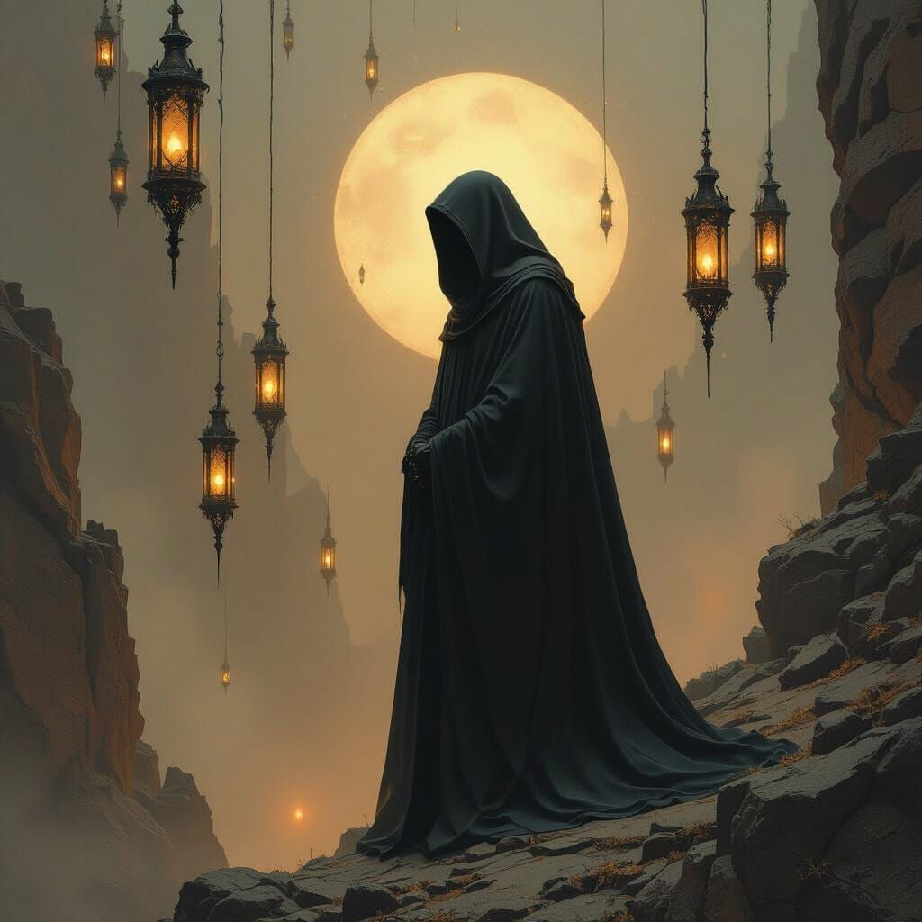 Figure at Abyss in Biomechanical Style