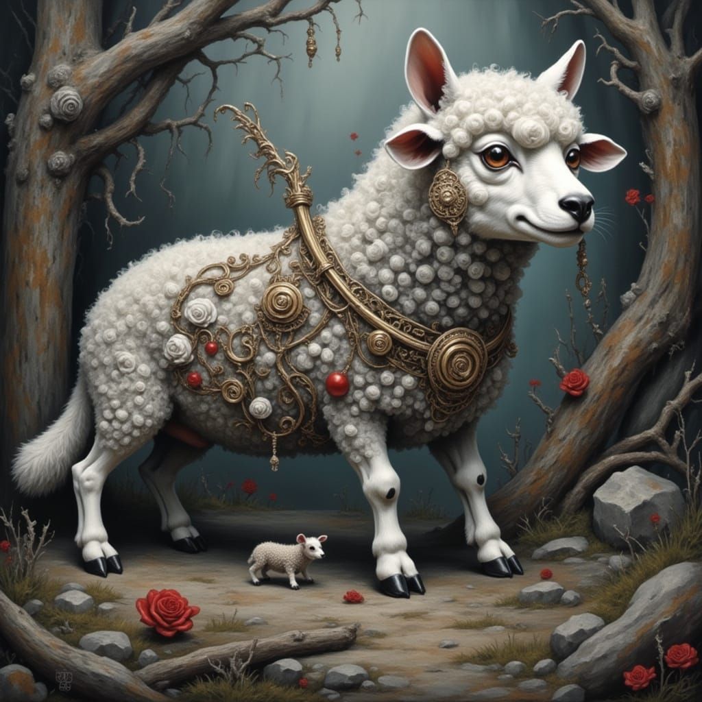 A Surreal Portrait of a Sheep in Wolf's Disguise