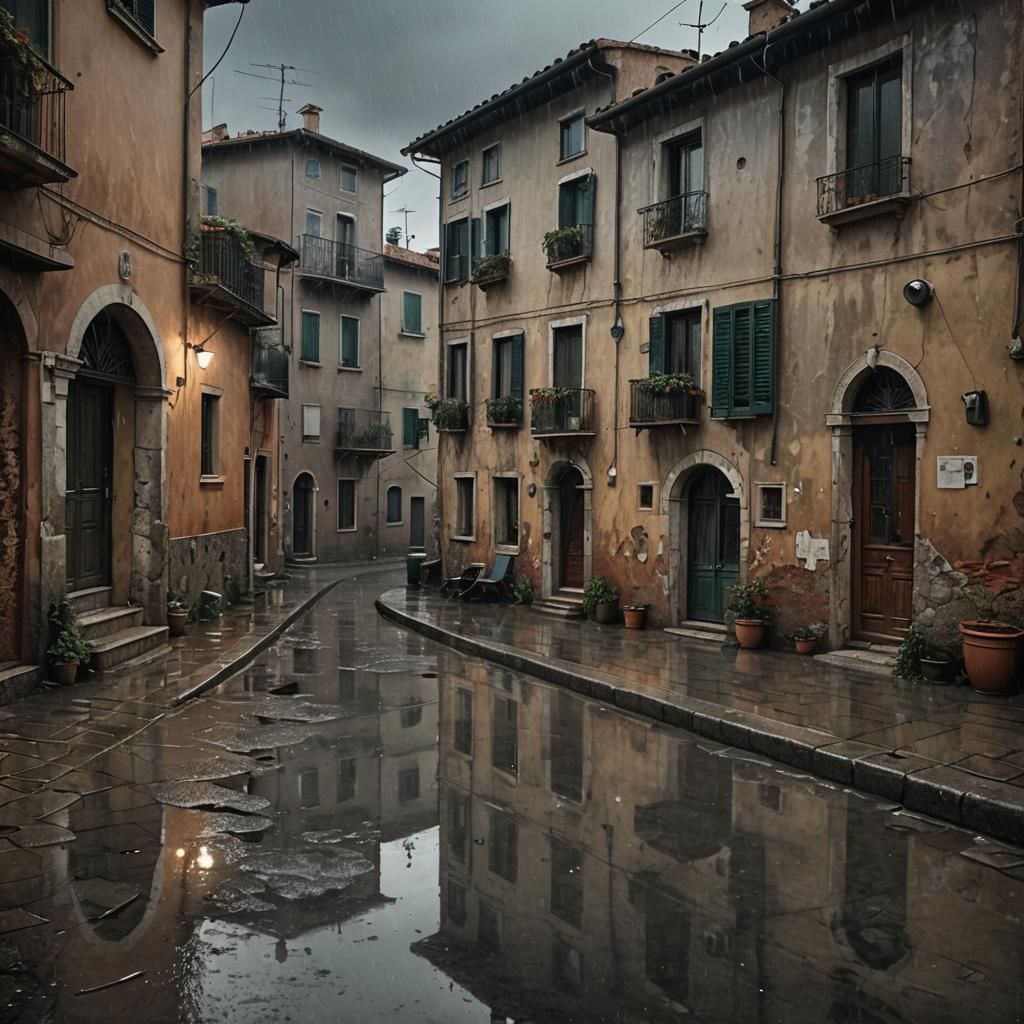 Gloomy Italian Seaside House in the Rain