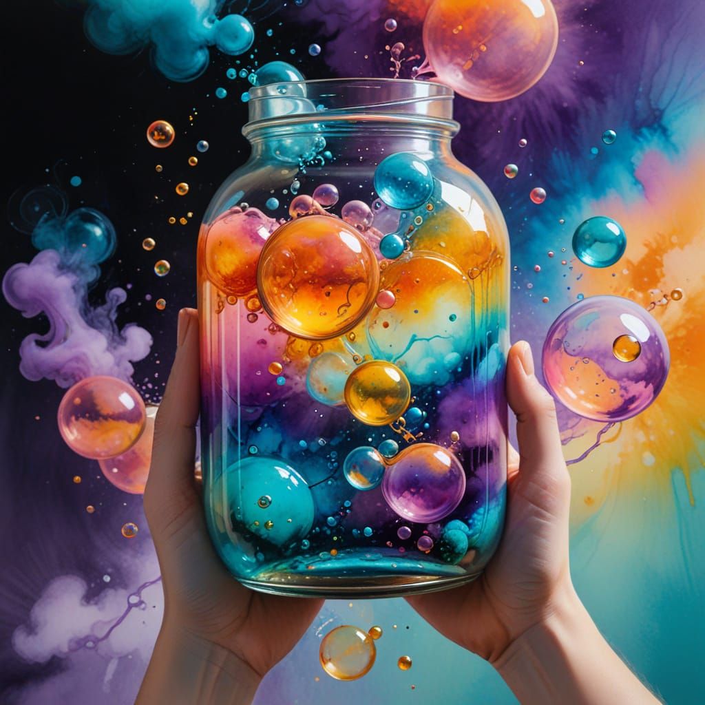 Neon Rainbow Bubbles in Watercolor Style