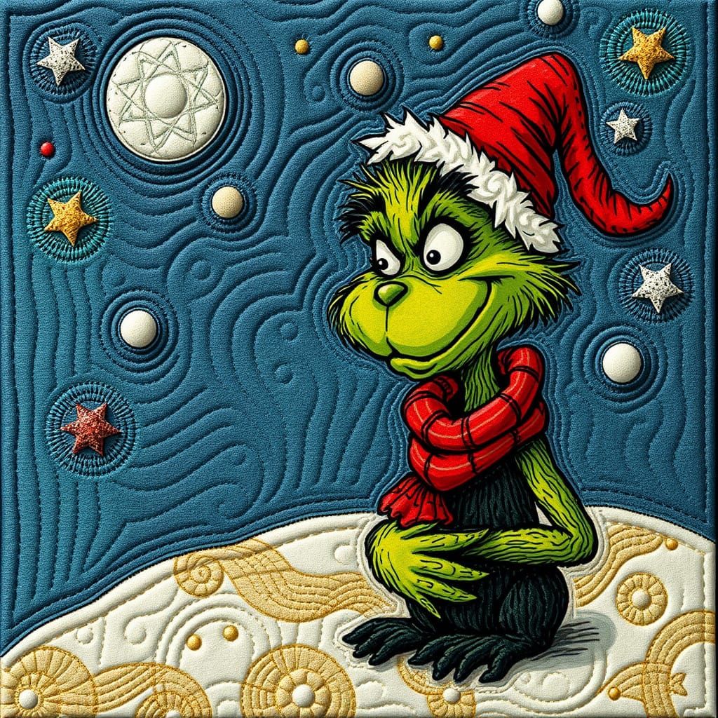 Surreal Whimsical Illustration of Mr. Grinch and Max in Tim...