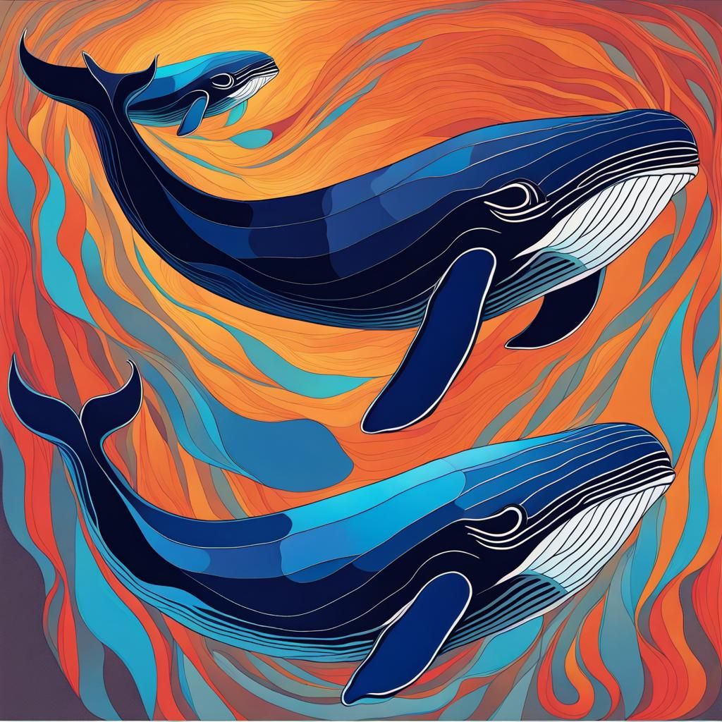 Whales Synchronized Swimming: Abstract Art in Harmony