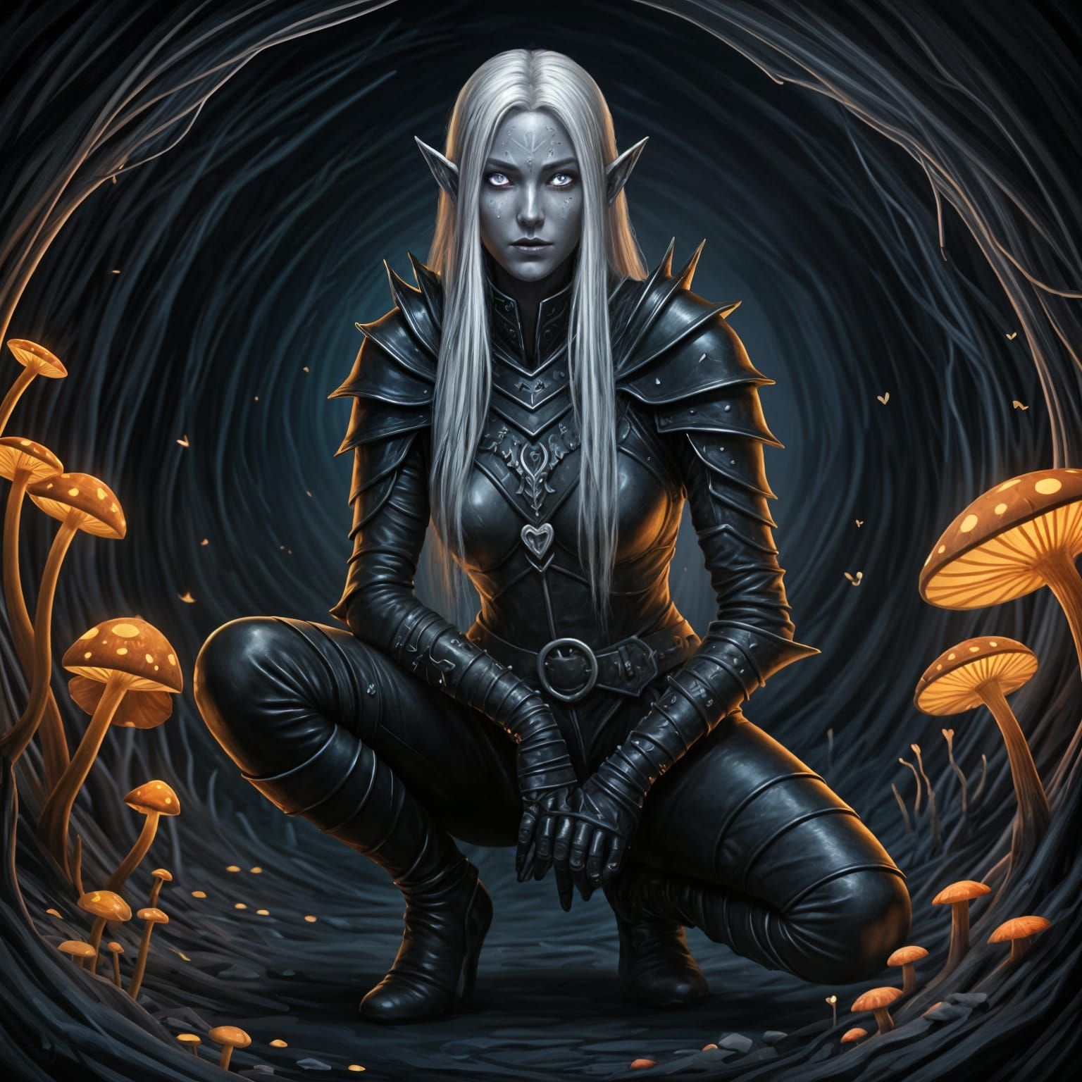 Drow Warrior in Glowing Mushroom Grove