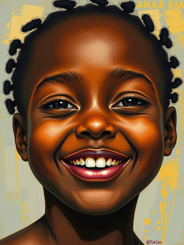 Joyful African Girl Portrait in a Vibrant, Abstract Style