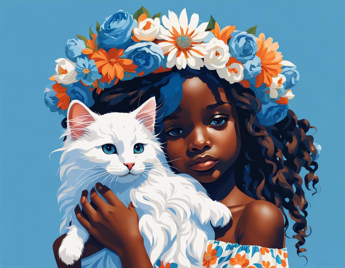 Girl with Kitten in Geometric Bauhaus Style