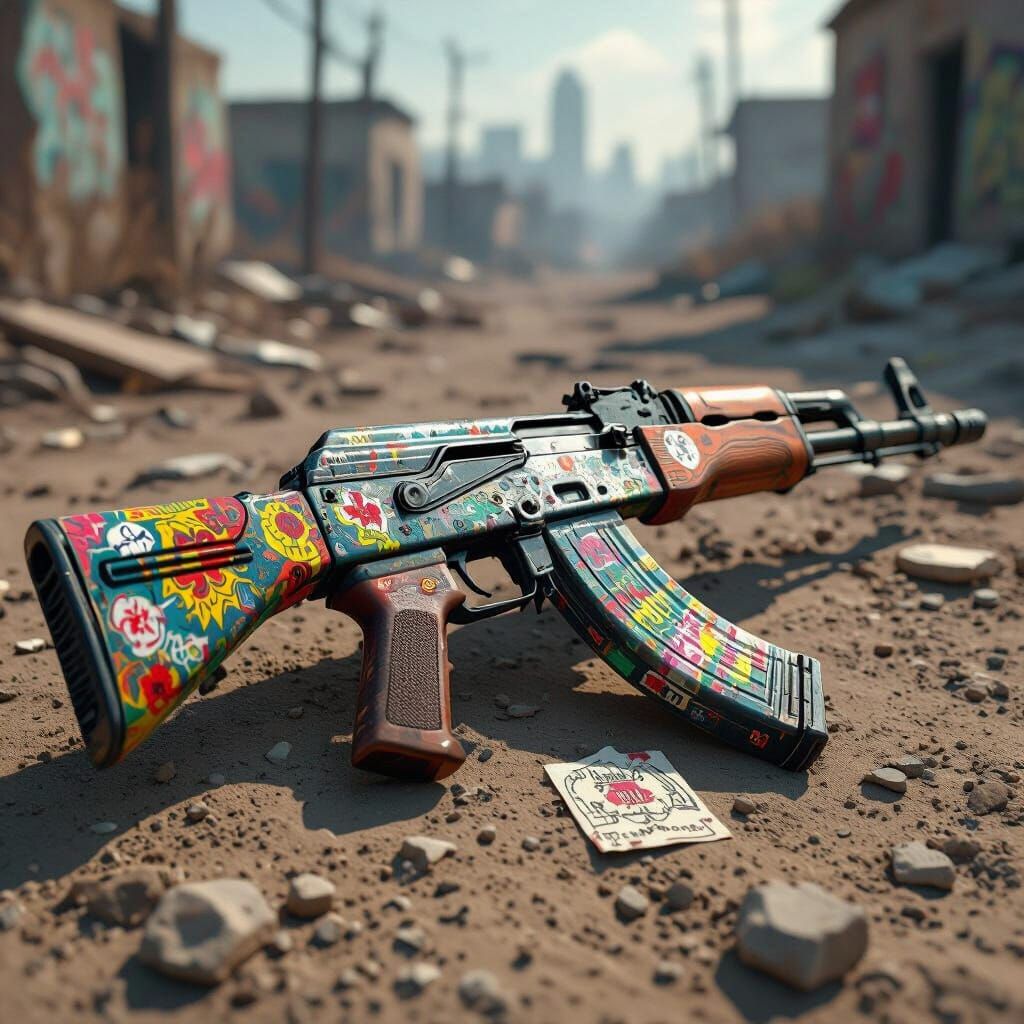 Post-Apocalyptic AK-47 with Stickers and Inscriptions