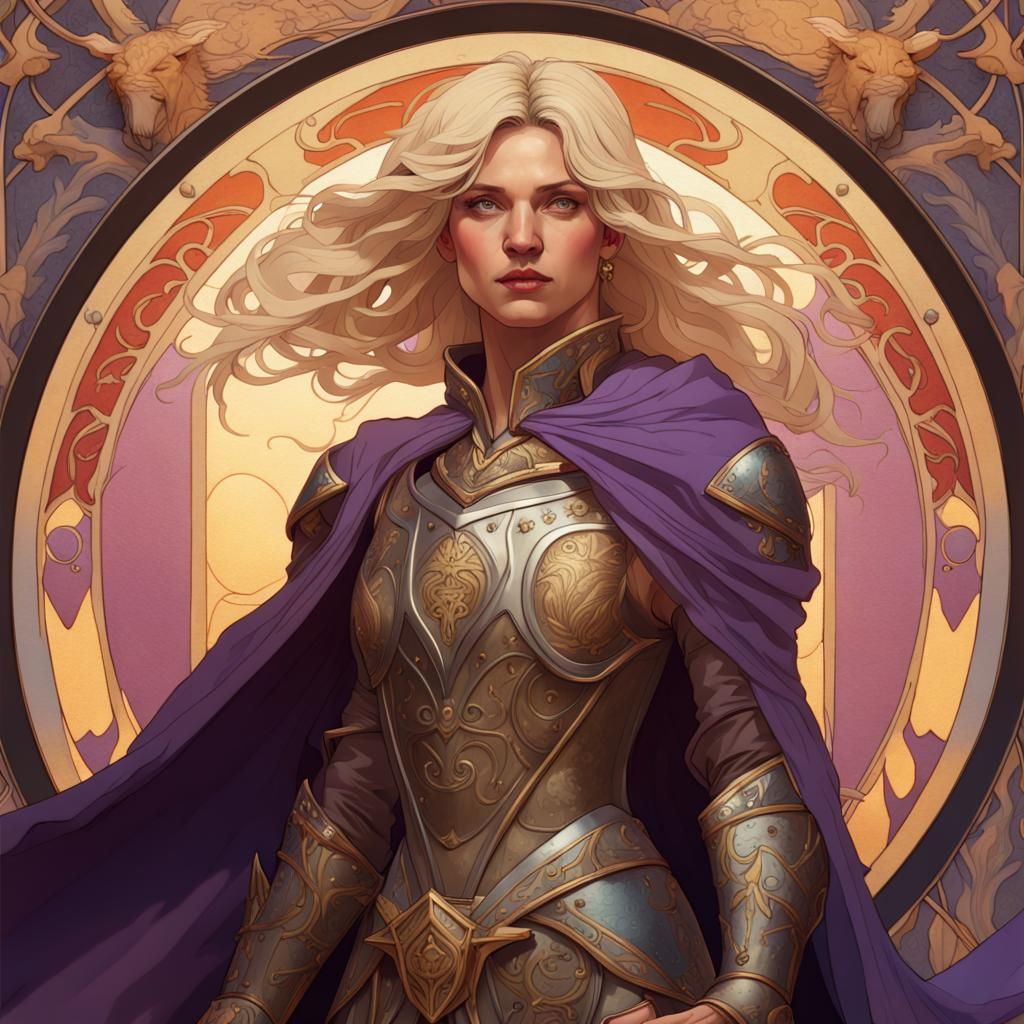 Art Nouveau Paladin Woman in Persian Armor