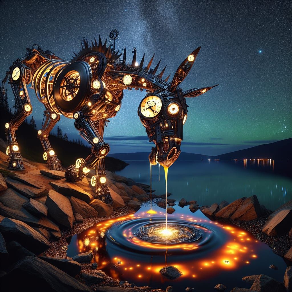 Steampunk Skeleton Donkey Drinks Oil: Ultra-HD Scene