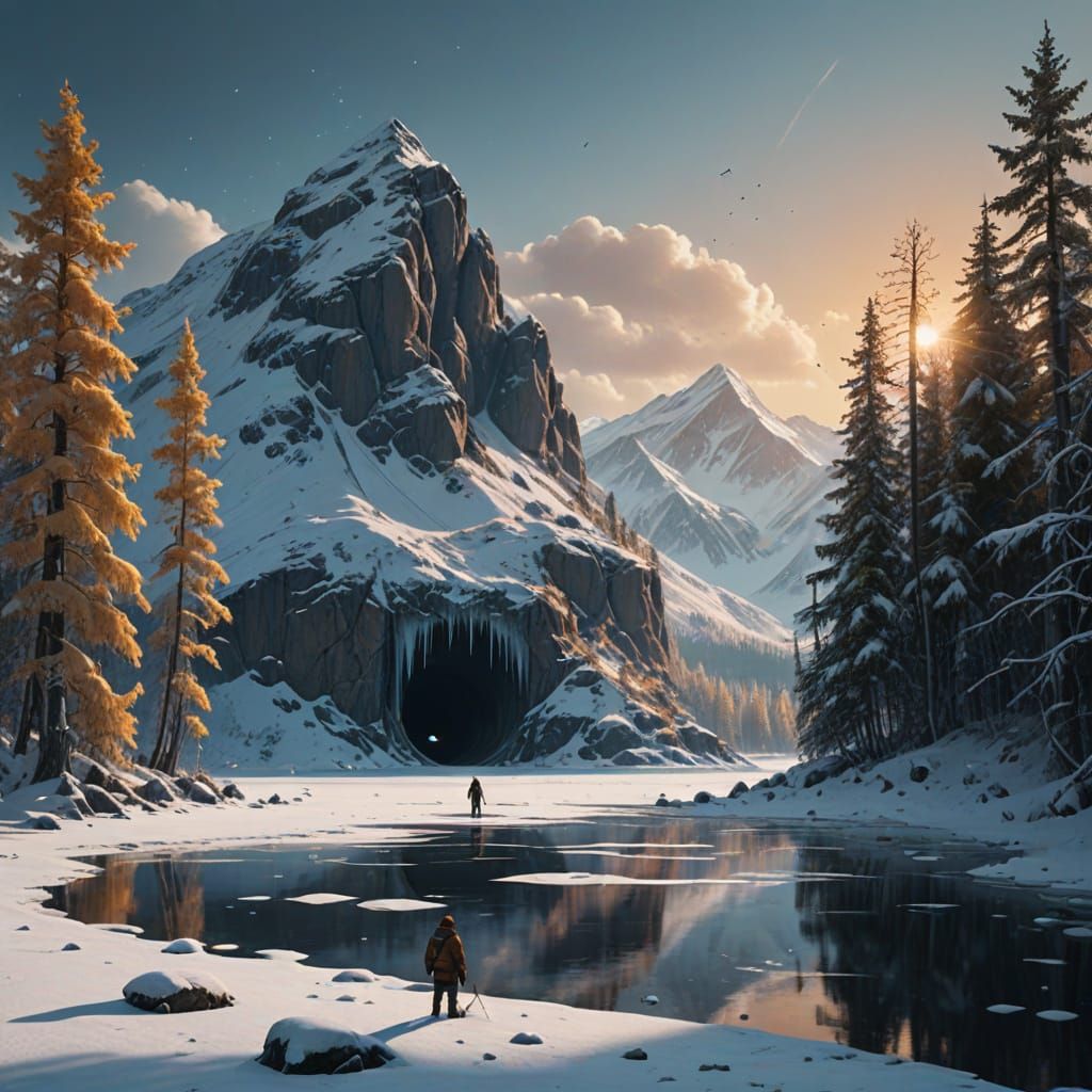 Solitary Fisherman in a Winter Wonderland Scene