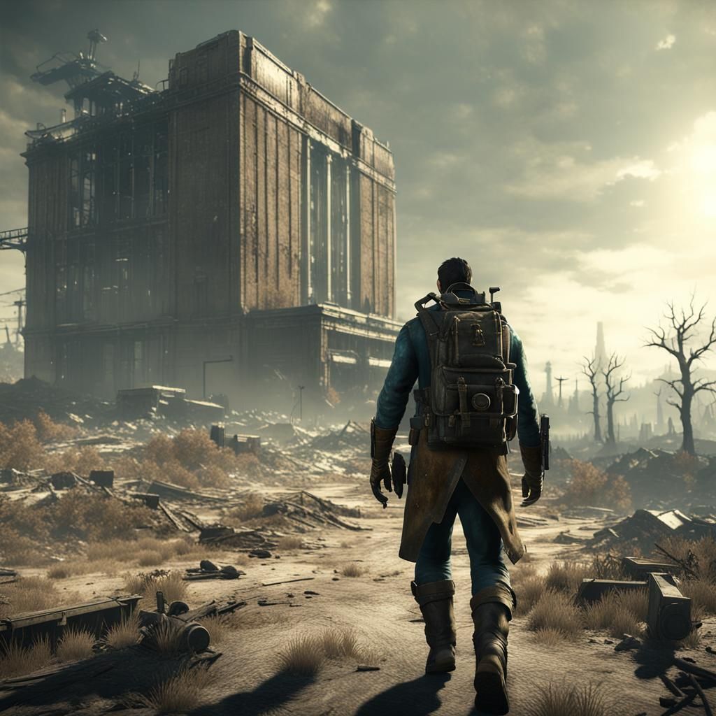 Apocalyptic Wanderer in Wasteland: 3D Game Cinematic