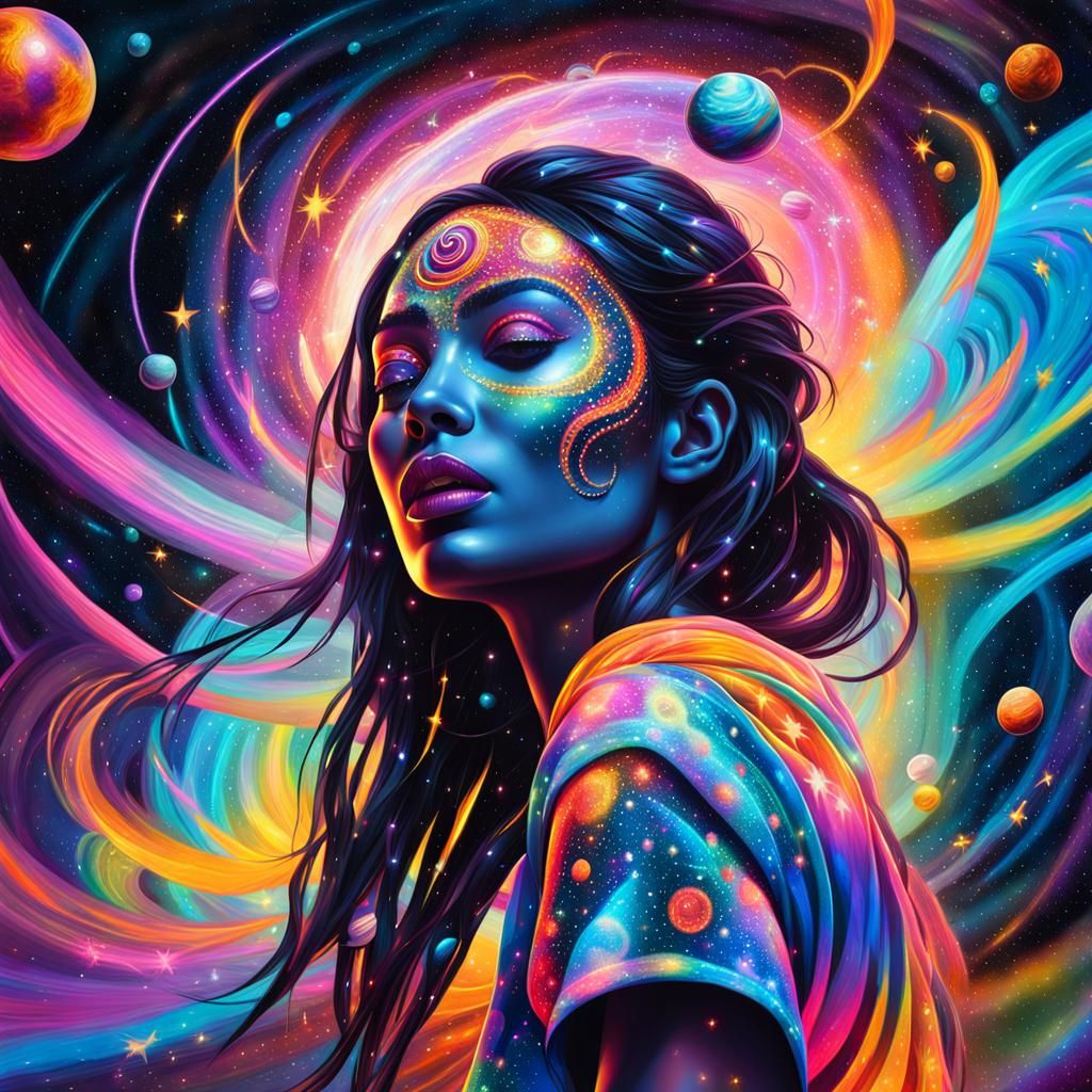 Rave Girl Dancing in Swirling Astral Vortex