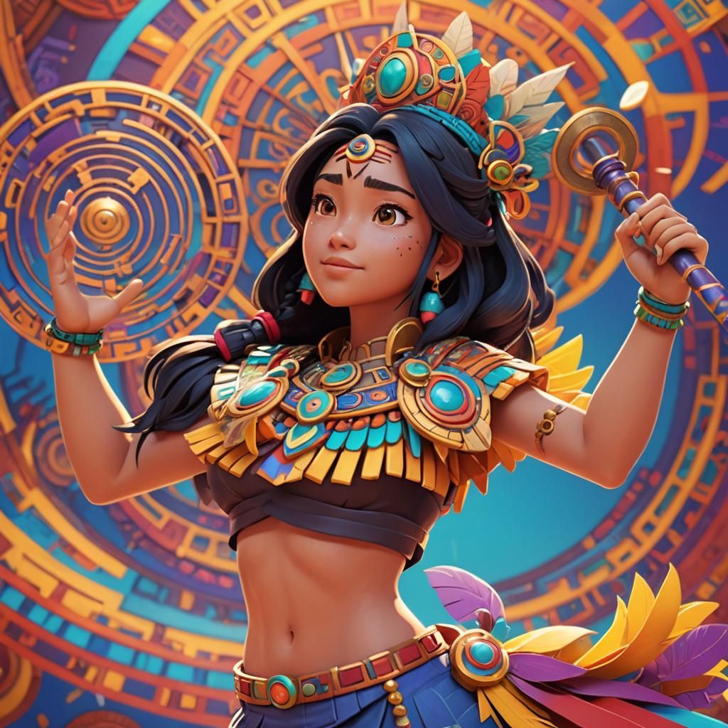 Aztec Maya Manga Girl in 3D Digital Art