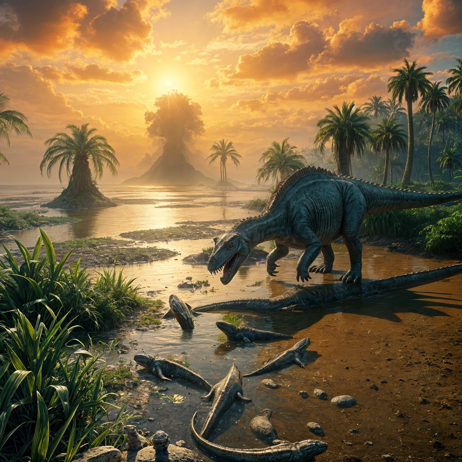 Jurassic Coastline with Allosaurus in Photorealistic Detail