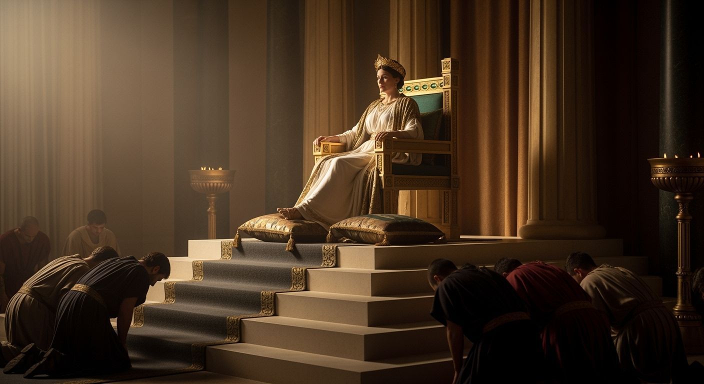 Roman Empress on Golden Throne in Ancient Palace