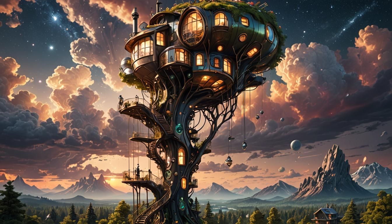 Steampunk Fairy House in Biomorphic Forest