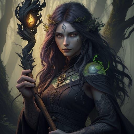 Mystical Earth Genasi Druid with Obsidian and Moss