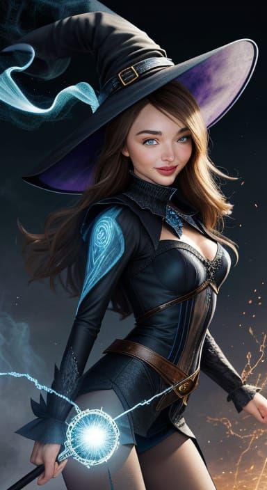 Hyperrealistic Fantasy Portrait of a Joyful Witch in Natural...