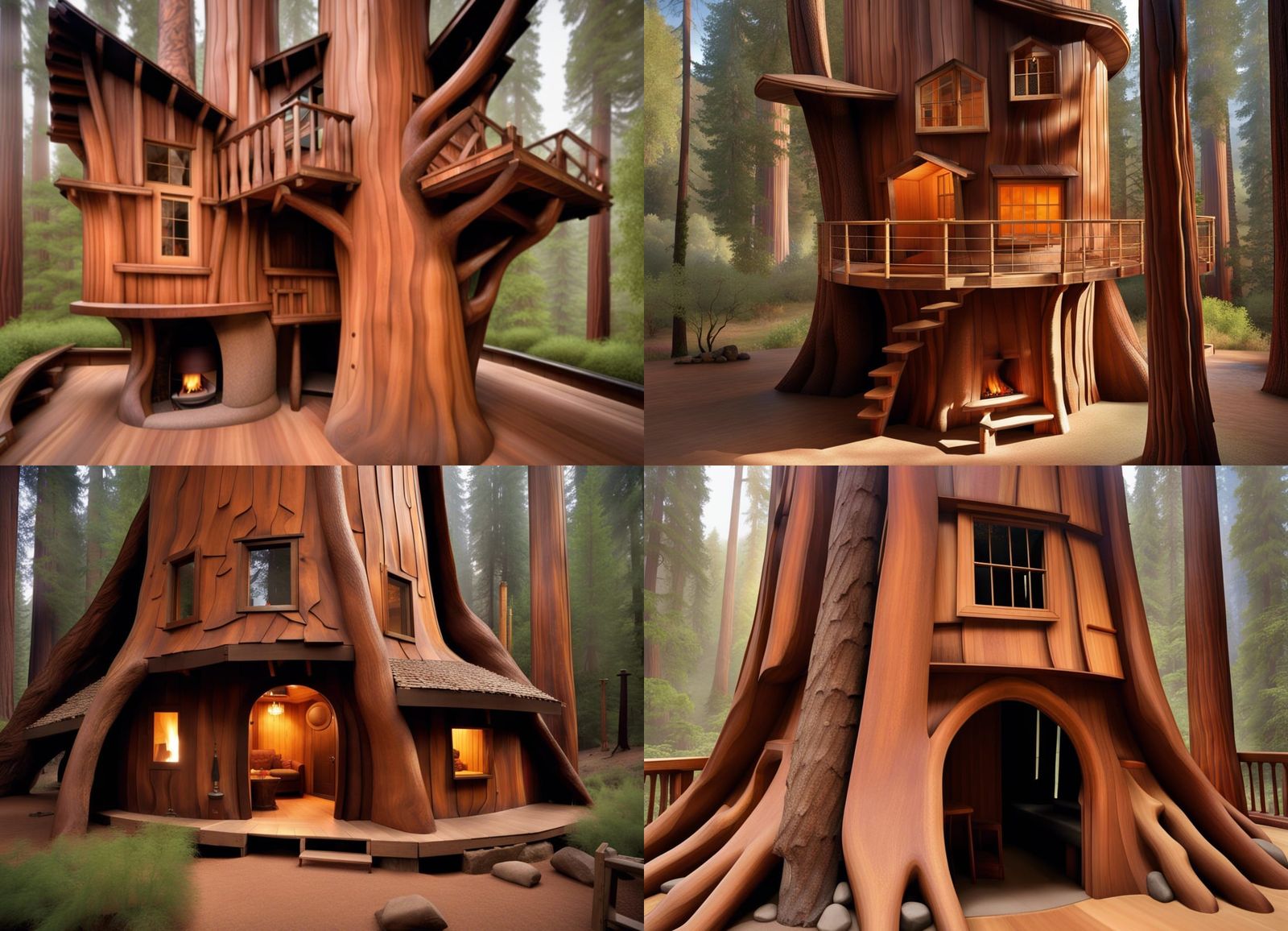 The tree house was built inside a giant sequoia tree. The wa...