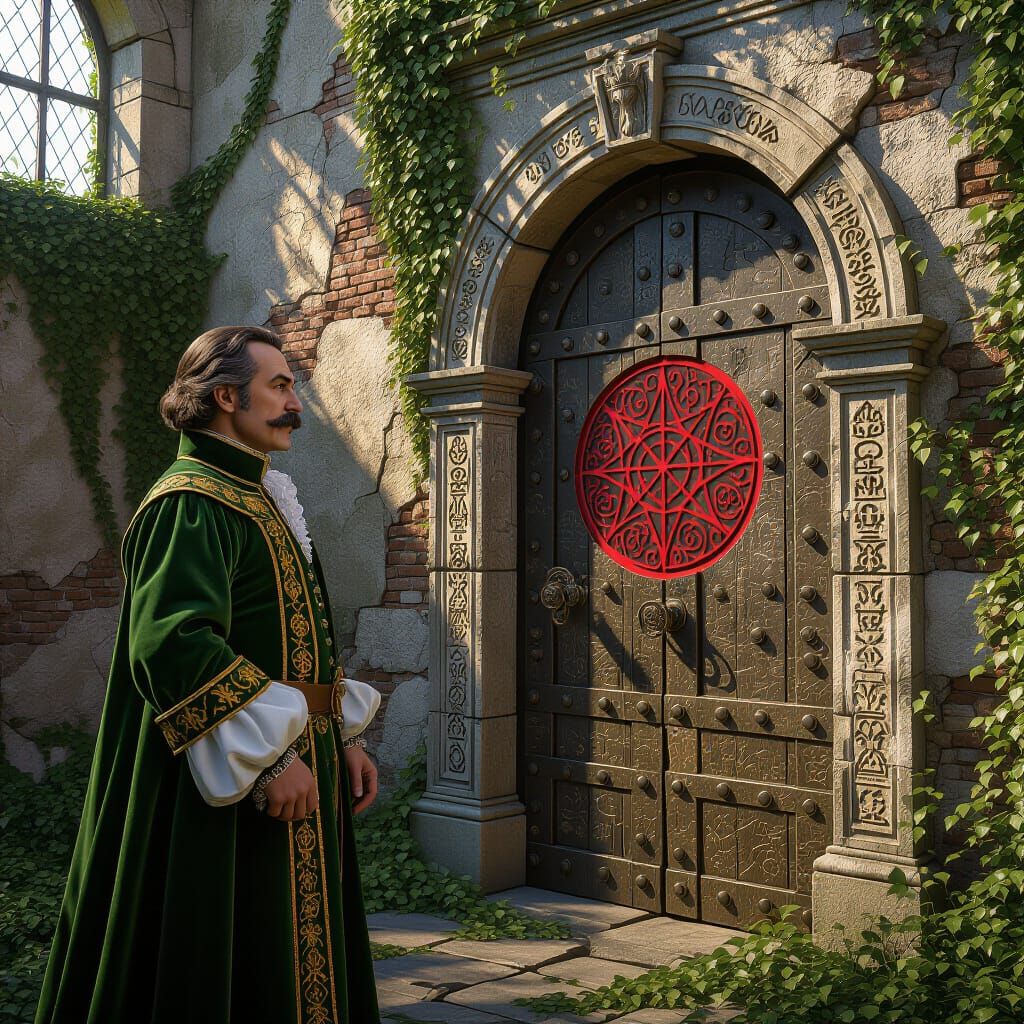 Renaissance Gentleman and Alchemical Door: Digital Matte Pai...