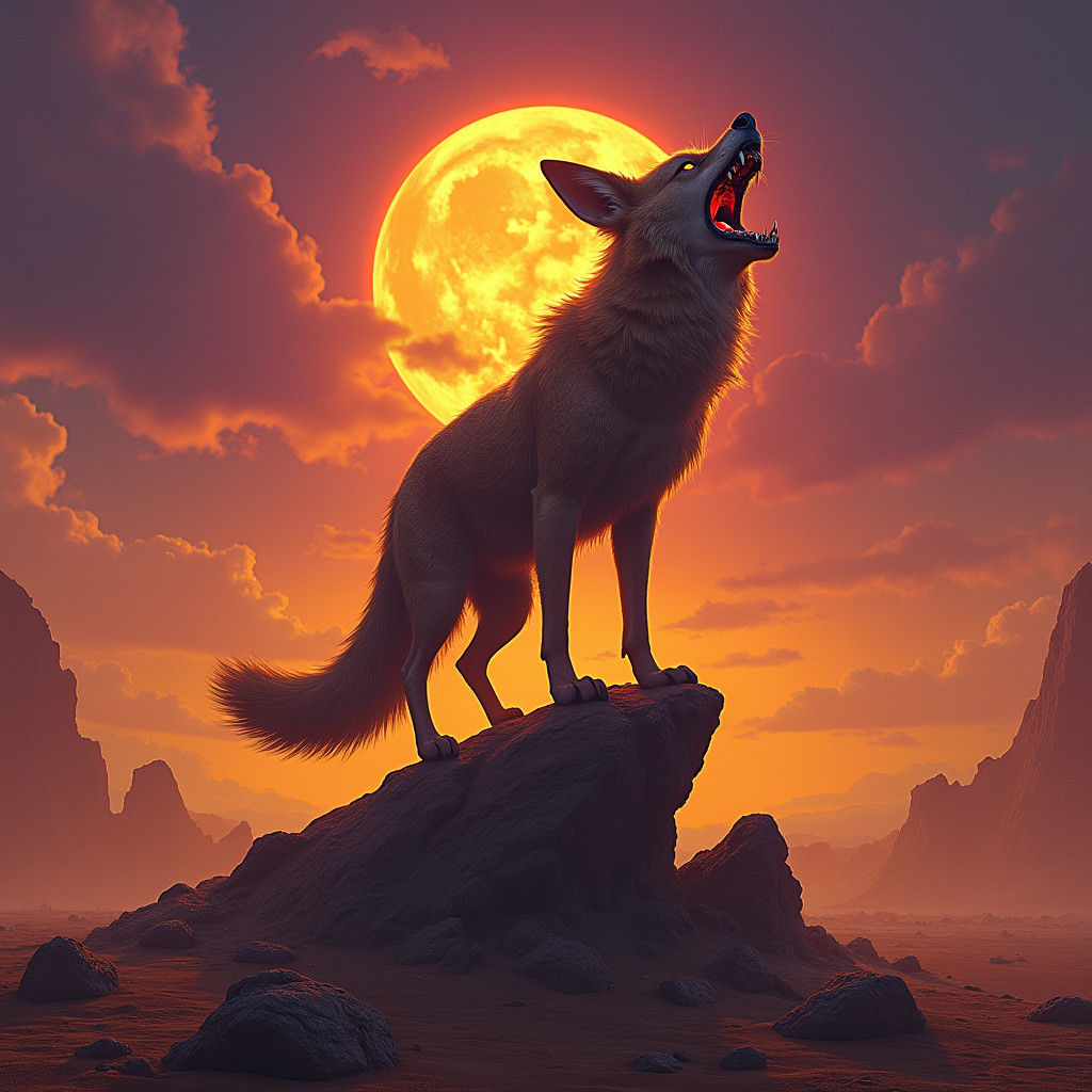 Coyote's Desert Scream: A Dark Fantasy Concept Art
