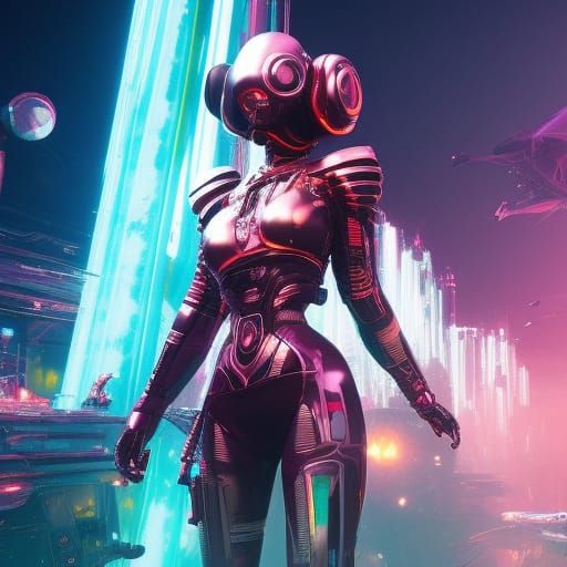 Futuristic Alien AI in Glitchcore Aetherpunk Style