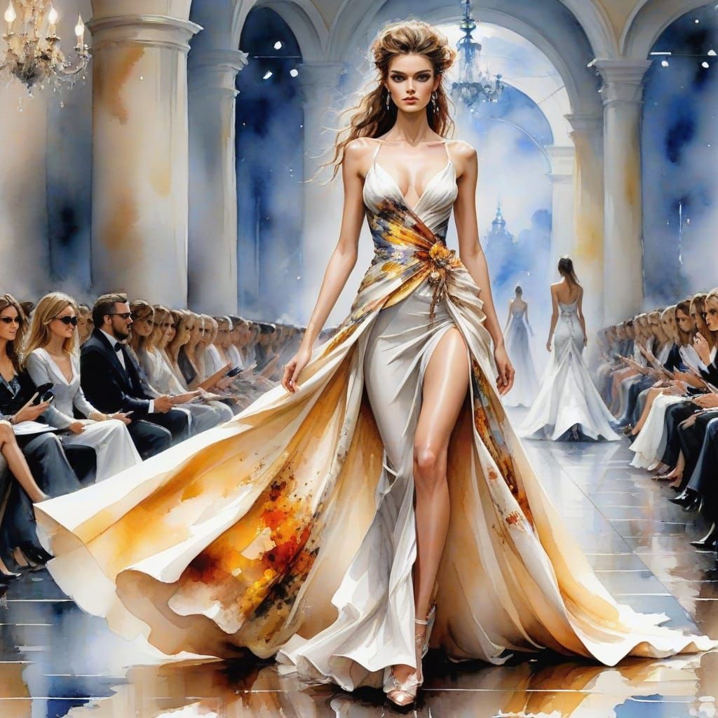 Glamorous Runway Model Wears Extravagant Couture Fashion