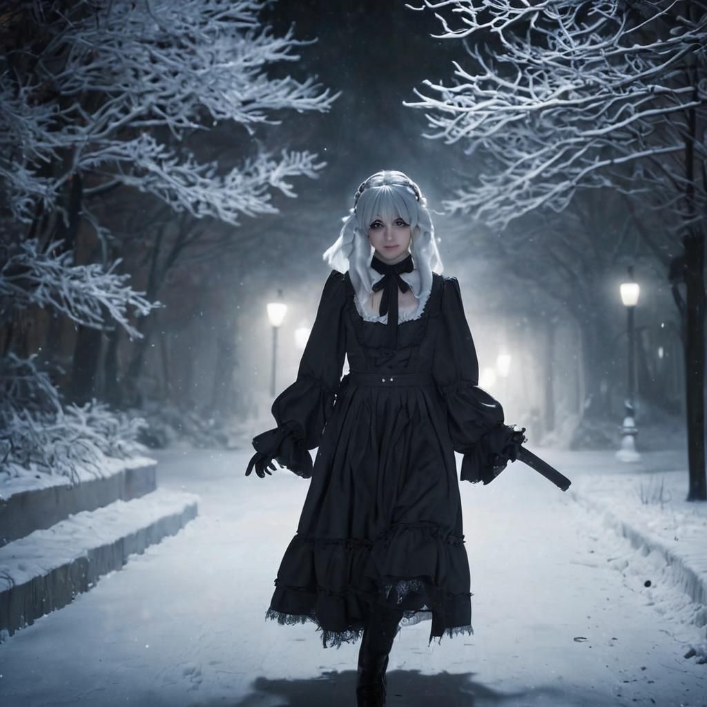 Silver-Haired Maid in Blizzard: Ultra-Photorealistic Live Ac...