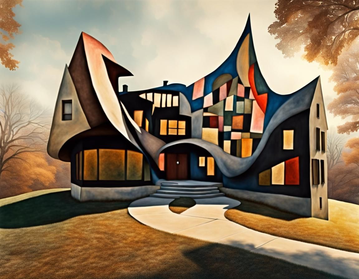 Surreal House Collage Inspired by Folk Art