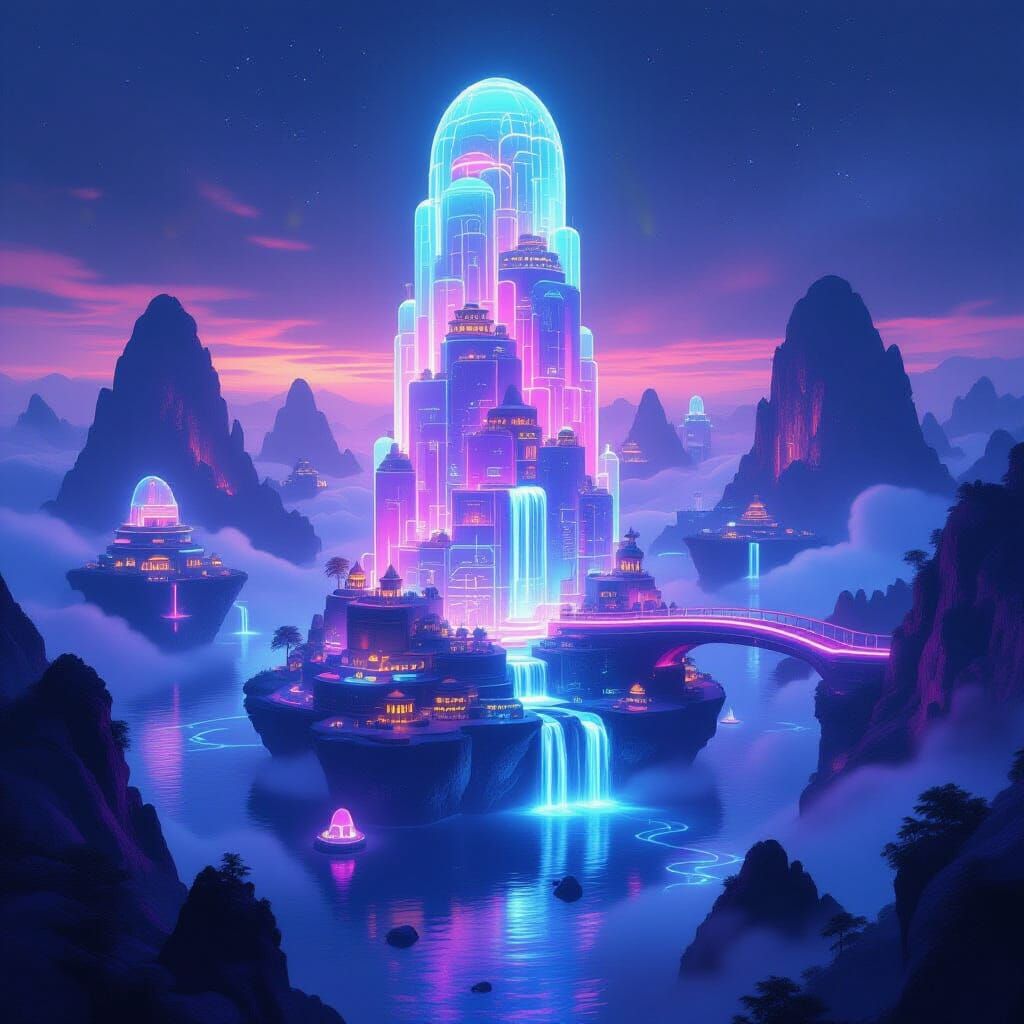 Colossal Neon Jelly Tower in Alien Archipelago