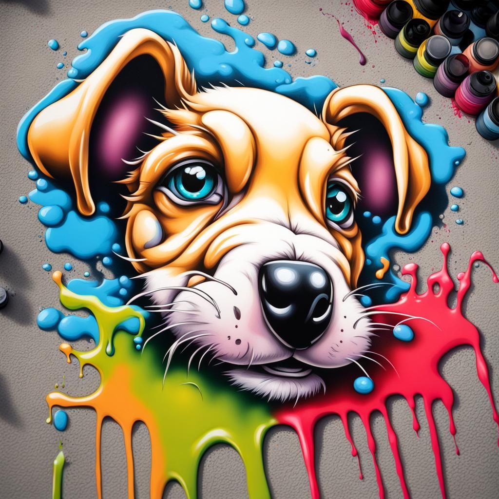 Colorful Graffiti Art Puppy in Street Style