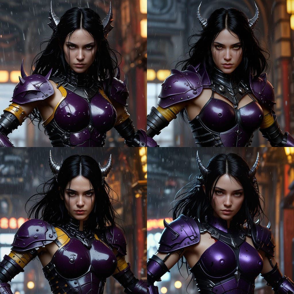 Dark Fantasy Goddess Emerges from Cyberpunk Storm