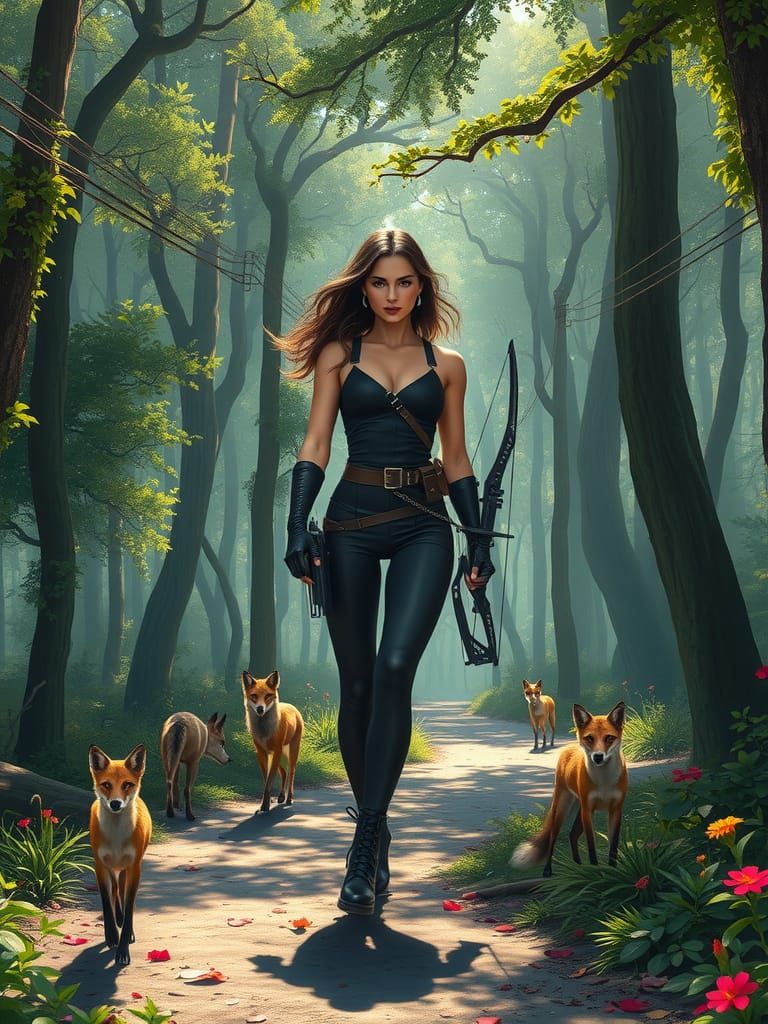 Woman on Forest Path in Fantasy Art Style