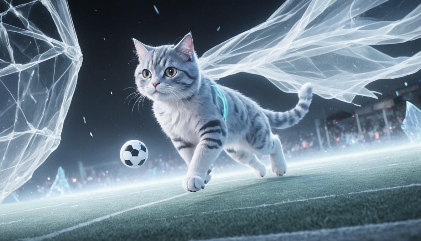 Elegant cat passing by a soccer game
