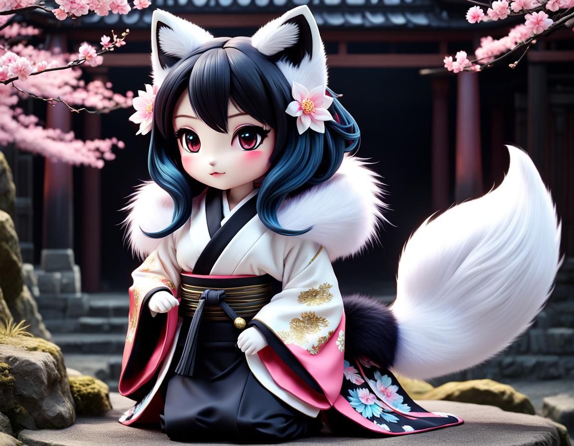 Chibi Kitsune in Kyoto: Anime Digital Art
