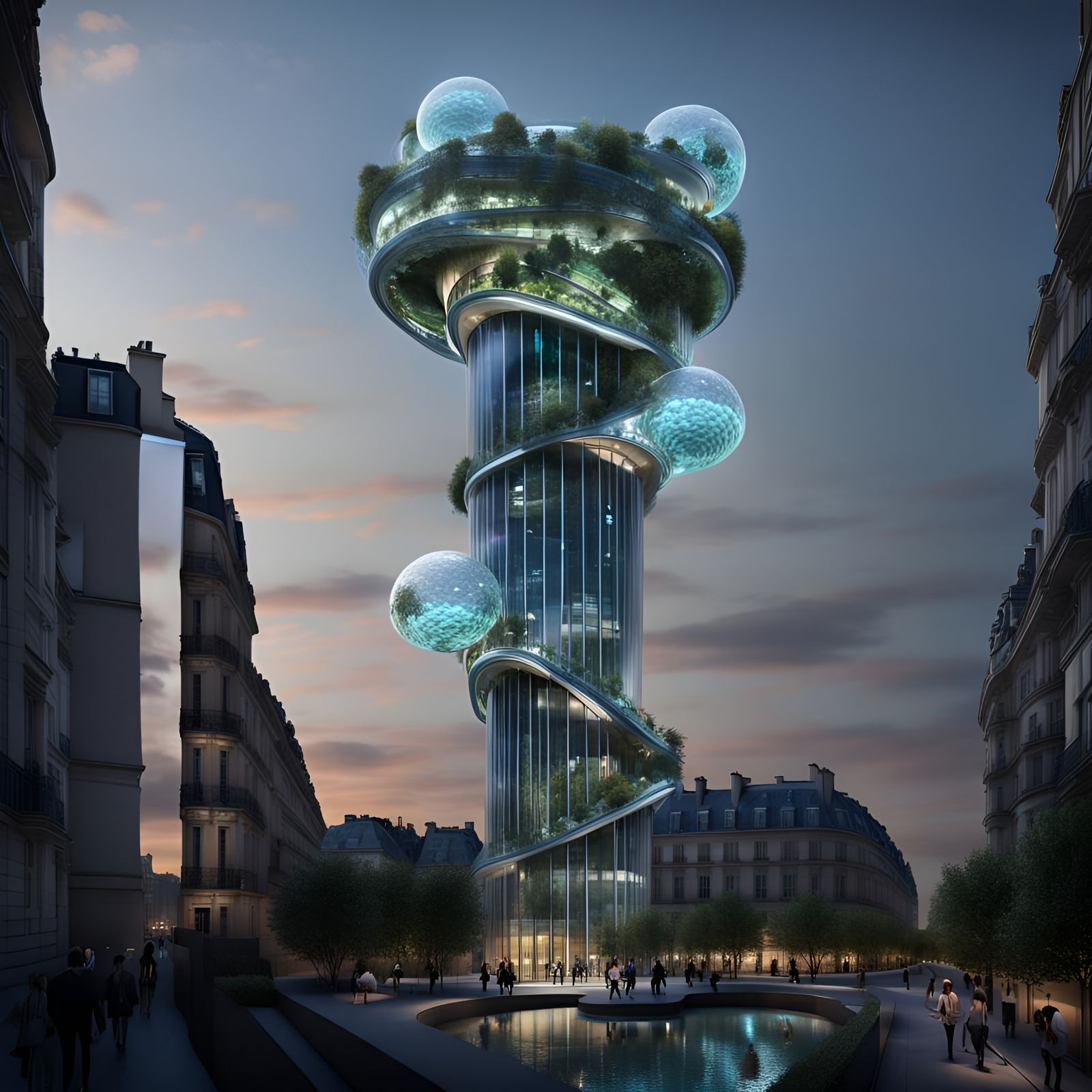 Bioluminescent Sci-Fi Tower Dominates Paris Cityscape