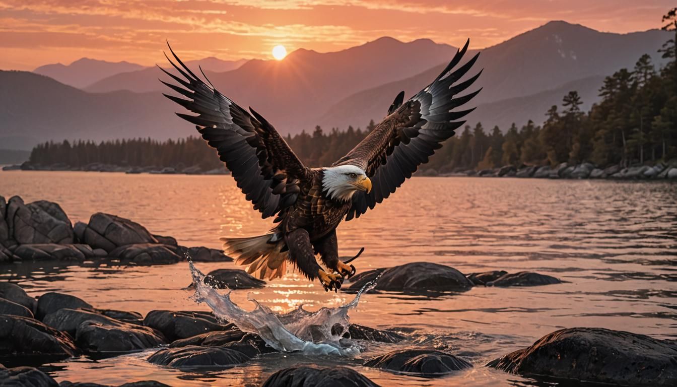 Eagle Spreads Wings at Sunrise: Wildlife Photography