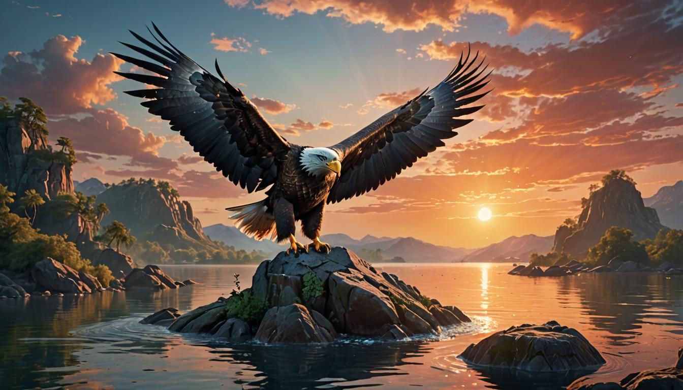 Eagle Perched at Sunrise: Fantasy Concept Art