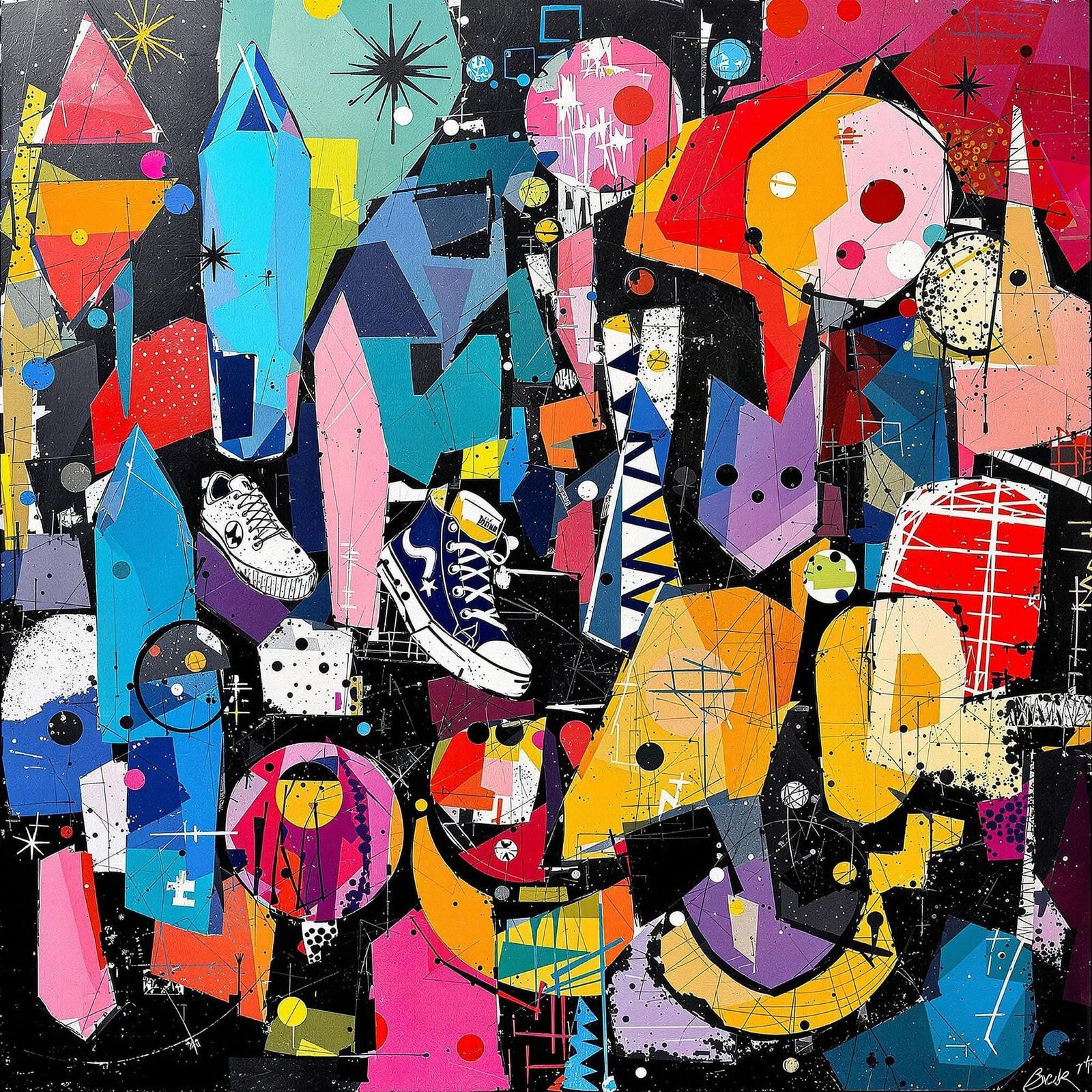 mixed-media, with tennis shoes