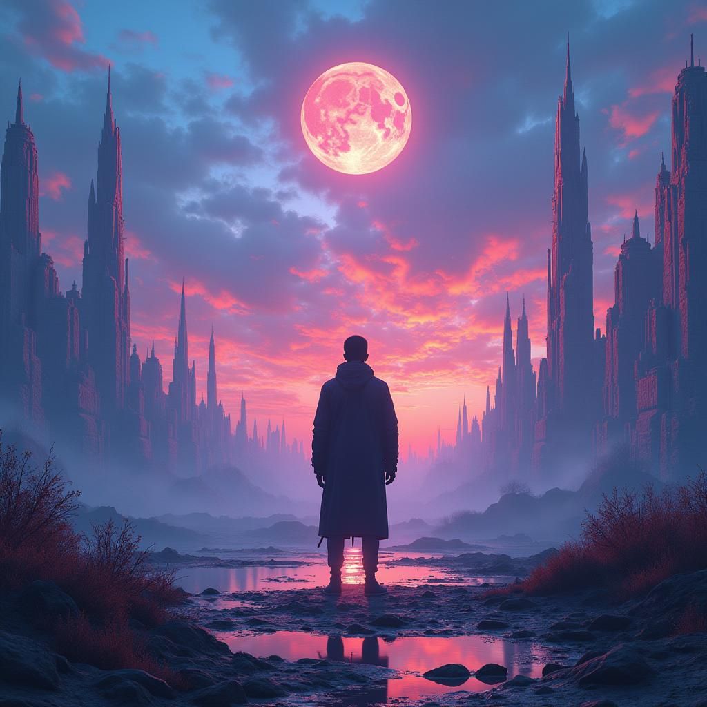 Fantasy Cityscape with Vibrant Logo Design